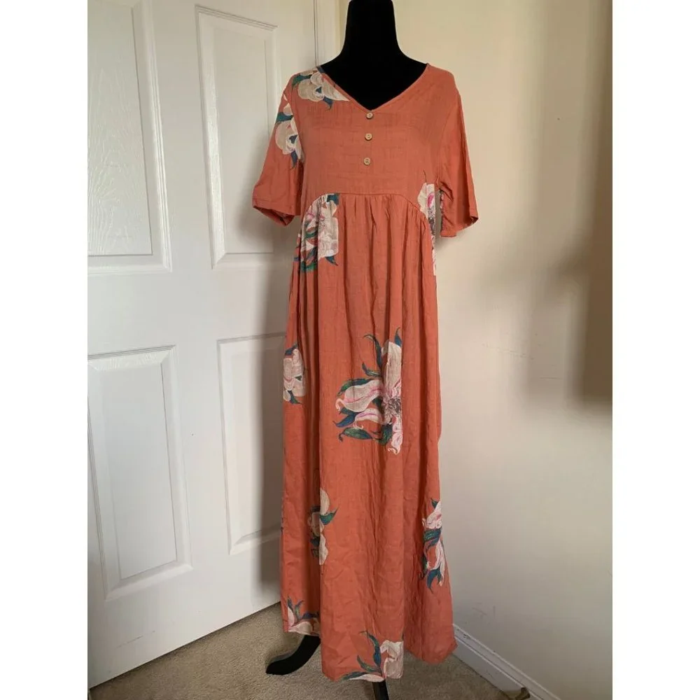 Coral Cotton Floral Maxi Dress - Picture 7 of 10